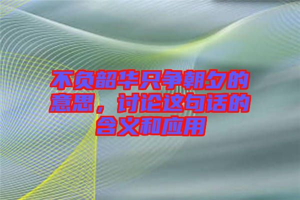 不負(fù)韶華只爭(zhēng)朝夕的意思，討論這句話的含義和應(yīng)用