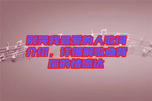 別哭我最愛的人歌詞介紹，詳細(xì)解歌曲背后的情感達(dá)