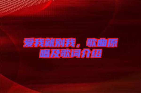 愛(ài)我就別我，歌曲原唱及歌詞介紹