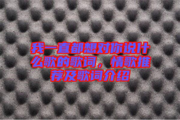 我一直都想對(duì)你說什么歌的歌詞，情歌推薦及歌詞介紹