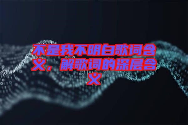 不是我不明白歌詞含義，解歌詞的深層含義