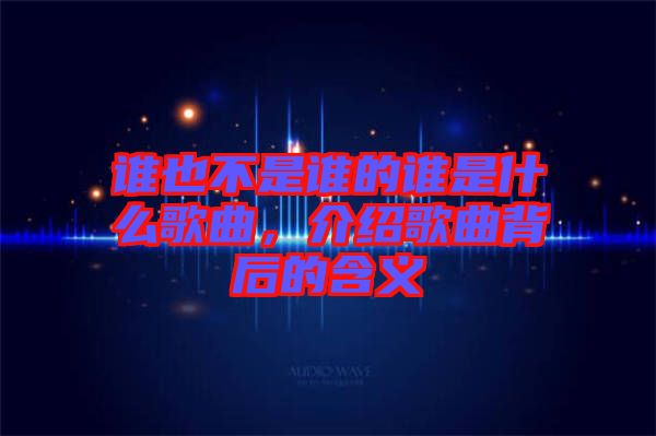 誰也不是誰的誰是什么歌曲，介紹歌曲背后的含義