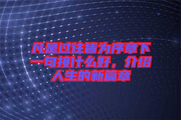 凡是過往皆為序章下一句接什么好，介紹人生的新篇章