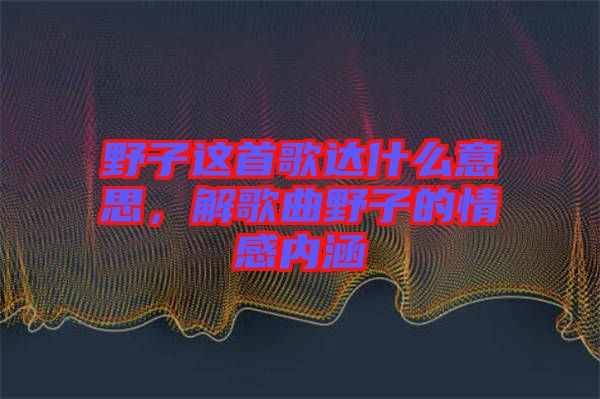 野子這首歌達(dá)什么意思，解歌曲野子的情感內(nèi)涵