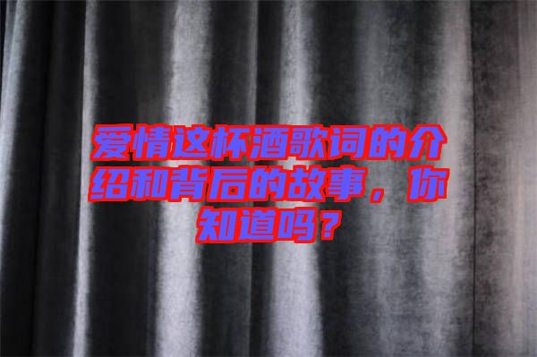 愛(ài)情這杯酒歌詞的介紹和背后的故事，你知道嗎？