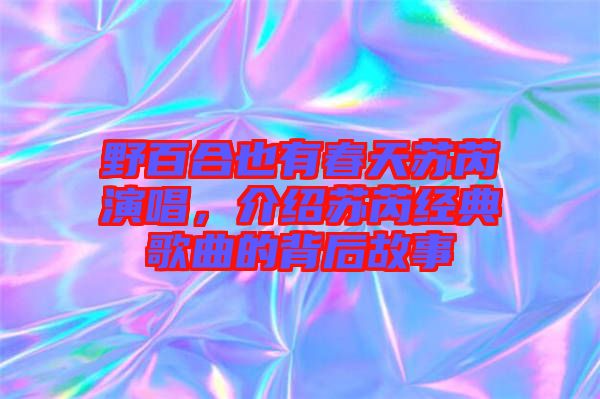 野百合也有春天蘇芮演唱，介紹蘇芮經(jīng)典歌曲的背后故事