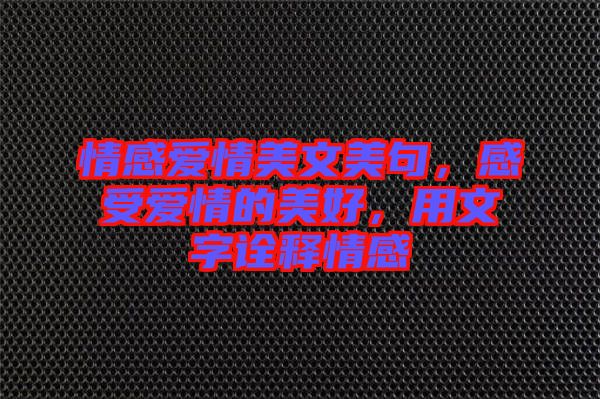 情感愛(ài)情美文美句，感受愛(ài)情的美好，用文字詮釋情感