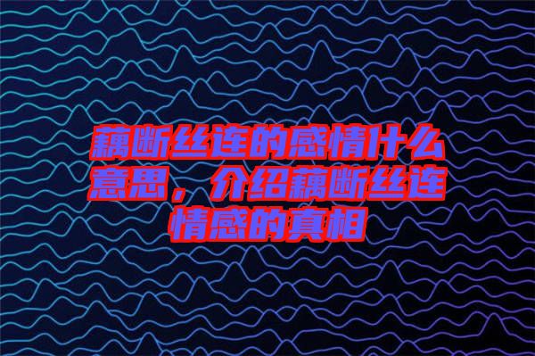 藕斷絲連的感情什么意思，介紹藕斷絲連情感的真相