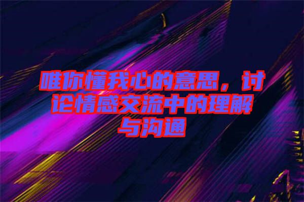 唯你懂我心的意思，討論情感交流中的理解與溝通
