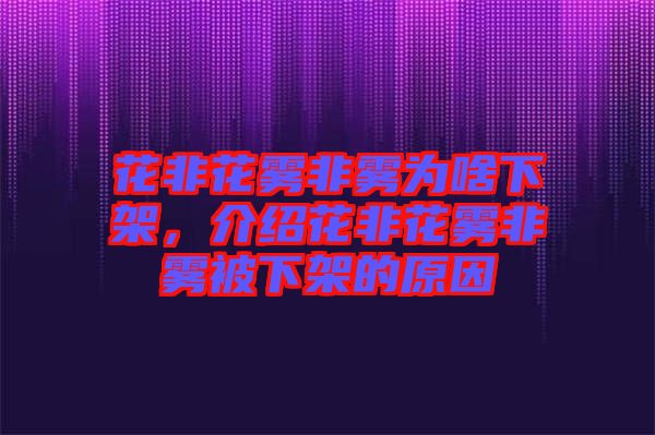 花非花霧非霧為啥下架，介紹花非花霧非霧被下架的原因