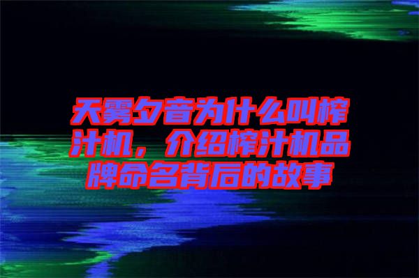 天霧夕音為什么叫榨汁機(jī)，介紹榨汁機(jī)品牌命名背后的故事