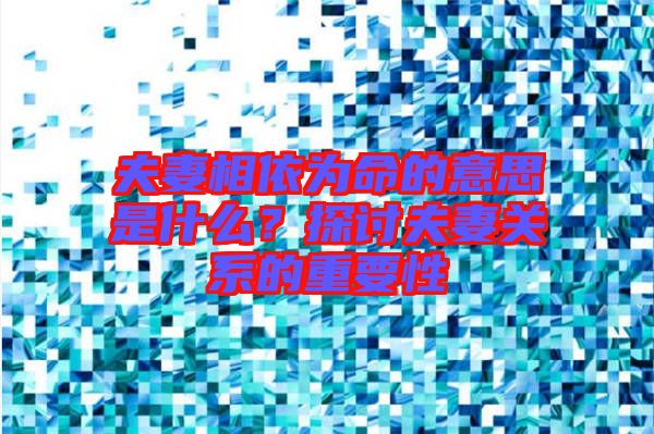 夫妻相依為命的意思是什么？探討夫妻關(guān)系的重要性
