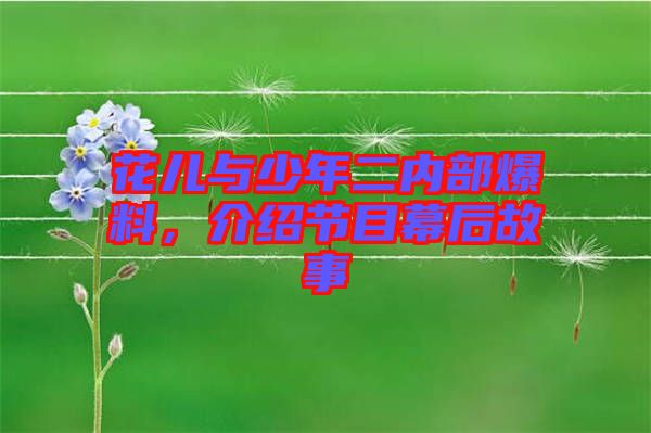 花兒與少年二內(nèi)部爆料，介紹節(jié)目幕后故事