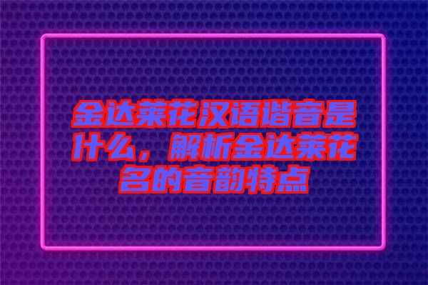 金達(dá)萊花漢語諧音是什么，解析金達(dá)萊花名的音韻特點(diǎn)
