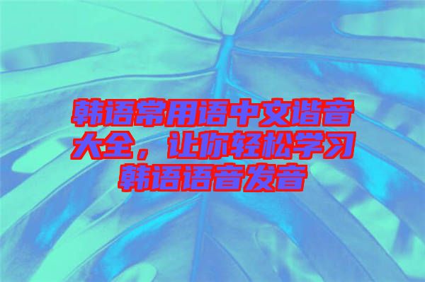 韓語(yǔ)常用語(yǔ)中文諧音大全，讓你輕松學(xué)習(xí)韓語(yǔ)語(yǔ)音發(fā)音